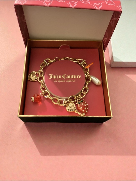 Juicy Couture Jewelry - Juicy Couture Gold Charm Bracelet with Red Strawberry Pearl Charm